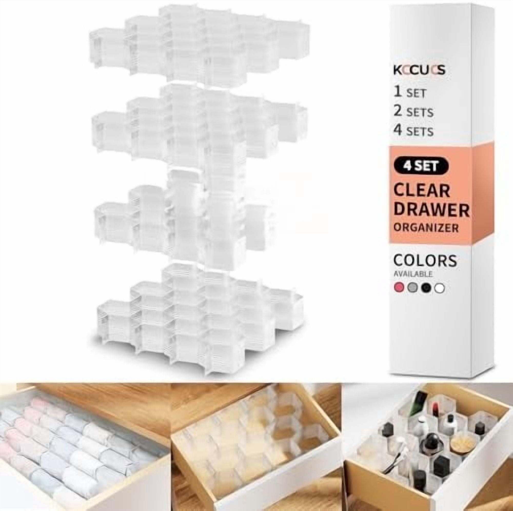 Honeycomb Separator Adjustable Drawer Organizer Divider for Underwear Belt-Scarf Socks Organizer (White(4pcs))