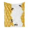 thumbnail image 1 of Honeycomb Soft Flannel Fleece Blanket, Bees and Geometric Shapes Hive Theme Honey Making Bugs Illustration, Cozy Plush for Indoor and Outdoor Use, 50" x 70", Yellow Black and White, by Ambesonne, 1 of 5