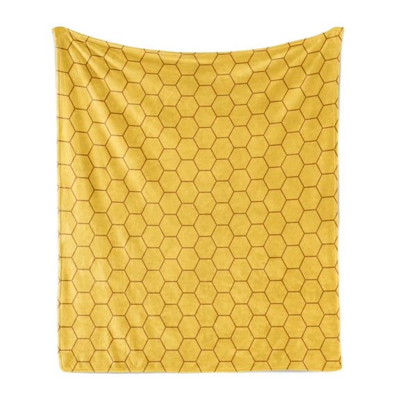 Honeycomb Soft Flannel Fleece Blanket, Geometric Pattern Hexagons Abstract Composition Modern Art Illustration, Cozy Plush for Indoor and Outdoor Use, 50" x 70", Yellow Earth Yellow, by Ambesonne