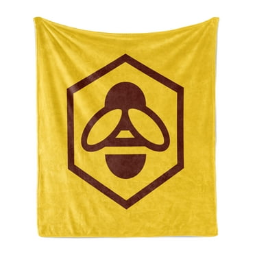 Honeycomb Soft Flannel Fleece Blanket, Hexagon and Bee Design Simplistic Composition Monochrome Silhouette Animal, Cozy Plush for Indoor and Outdoor Use, 60" x 80", Brown and Yellow, by Ambesonne