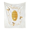 thumbnail image 1 of Honeycomb Soft Flannel Fleece Blanket, Hive Design with Dashed Lines and Bees and Honey Lettering in Cursive, Cozy Plush for Indoor and Outdoor Use, 60" x 80", Earth Yellow and White, by Ambesonne, 1 of 5