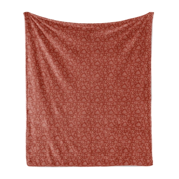 Honeycomb Soft Flannel Fleece Blanket, Pots of Honey Bees and Flowers Pattern in Vintage Style Illustration Outline, Cozy Plush for Indoor and Outdoor Use, 50" x 70", Rust and White, by Ambesonne