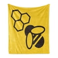 thumbnail image 1 of Honeycomb Soft Flannel Fleece Blanket, Silhouette Style Minimalist Composition Hexagons with Bee Simplistic Design, Cozy Plush for Indoor and Outdoor Use, 60" x 80", Yellow and Black, by Ambesonne, 1 of 5