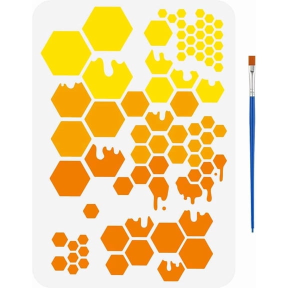 Honeycomb Stencil for Painting 8.3x11.7inch with Paint Brush Decorative Half Bee Half Honeycomb Drawing Template Honey Pattern Stencil Camouflage Theme Template for DIY