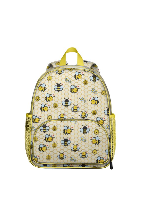 Honeycomb Student Backpack – Bumble Bee Cartoon Print With Cute Bee Lovers Pattern And Honeybee Lover Gift Design