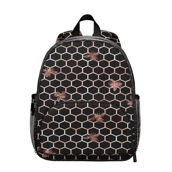 Honeycomb Student Backpack – Bumble Bee Cartoon Print With Cute Bee Lovers Pattern And Honeybee Lover Gift Design