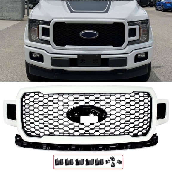 Honeycomb Style Front Bumper Grille Assembly Oxford White For 2018-2020 Ford F-150 F150