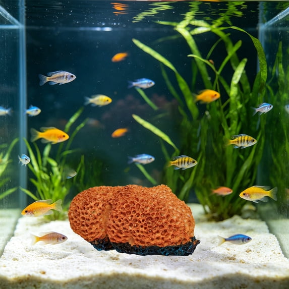 Honeycomb‑Textured Artificial Coral Reef Ornament, 6.3in Resin Fish Tank Landscape Decor For Freshwater & Saltwater Aquariums