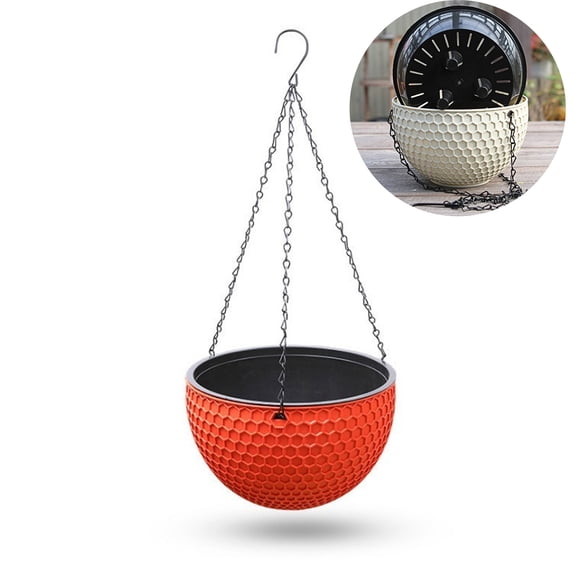 Honeycomb Textured Self Watering Hanging Planter Basket, Plastic Auto-Absorb Water Hanging Flower Pot with Metal Chain, Indoor Outdoor Hanging Basket for Orchid Succulent Trailing Plants,Red