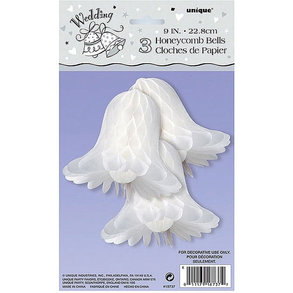 Tissue Paper Wedding Bells Decorations, 9 in, White, 3ct