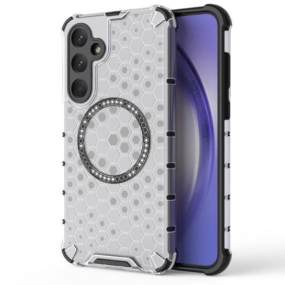 Honeycomb Transparent Case for Samsung Galaxy A35, Compatible with MagSafe Accessories Wireless Charging Slim Anti-Scratch Shockproof Dual Layer Cover Case for Samsung Galaxy A35 - White