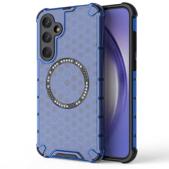 Honeycomb Transparent Case for Samsung Galaxy A55, Compatible with MagSafe Accessories Wireless Charging Slim Anti-Scratch Shockproof Dual Layer Cover Case for Samsung Galaxy A55 - Blue
