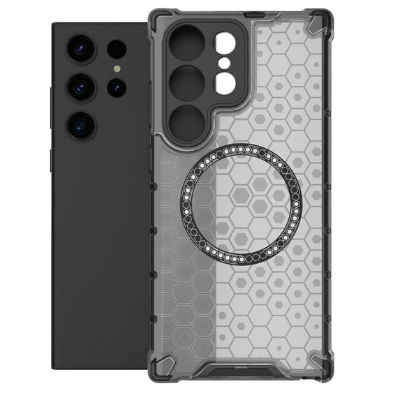 Honeycomb Transparent Case for Samsung Galaxy S25 Ultra, Compatible with MagSafe Accessories Wireless Charging Slim Anti-Scratch Shockproof Dual Layer Cover Case for Samsung Galaxy S25 Ultra - Black