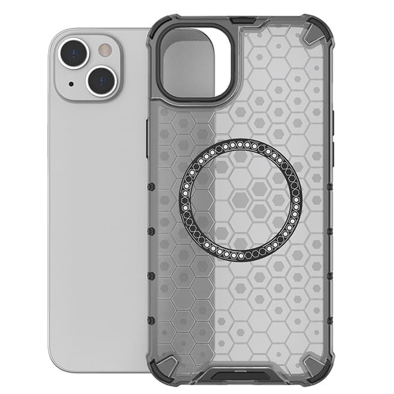 Honeycomb Transparent Case for iPhone 15, Compatible with MagSafe Accessories Wireless Charging Slim Anti-Scratch Shockproof Dual Layer Cover Case for iPhone 15 - Black