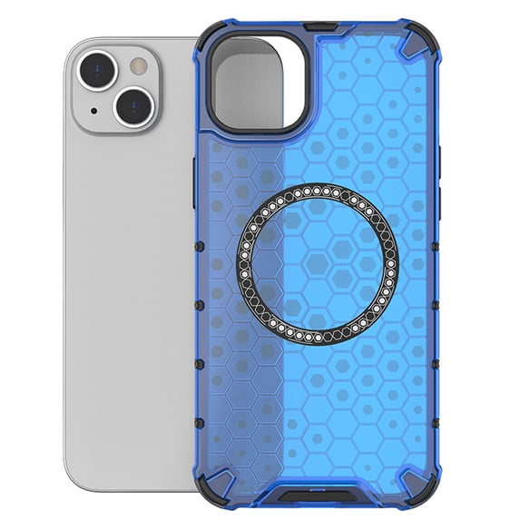 Honeycomb Transparent Case for iPhone 15, Compatible with MagSafe Accessories Wireless Charging Slim Anti-Scratch Shockproof Dual Layer Cover Case for iPhone 15 - Blue