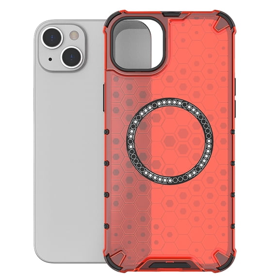 Honeycomb Transparent Case for iPhone 15, Compatible with MagSafe Accessories Wireless Charging Slim Anti-Scratch Shockproof Dual Layer Cover Case for iPhone 15 - Red