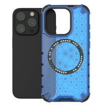 Honeycomb Transparent Case for iPhone 16, Compatible with MagSafe Accessories Wireless Charging Slim Anti-Scratch Shockproof Dual Layer Cover Case for iPhone 16 - Blue