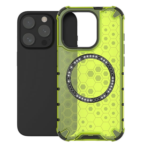 Honeycomb Transparent Case for iPhone 16, Compatible with MagSafe Accessories Wireless Charging Slim Anti-Scratch Shockproof Dual Layer Cover Case for iPhone 16 - Green