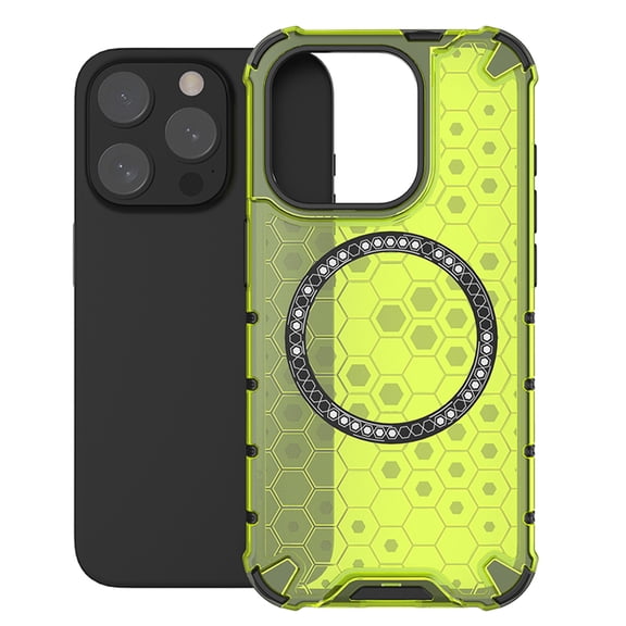 Honeycomb Transparent Case for iPhone 16 Pro, Compatible with MagSafe Accessories Wireless Charging Slim Anti-Scratch Shockproof Dual Layer Cover Case for iPhone 16 Pro - Green