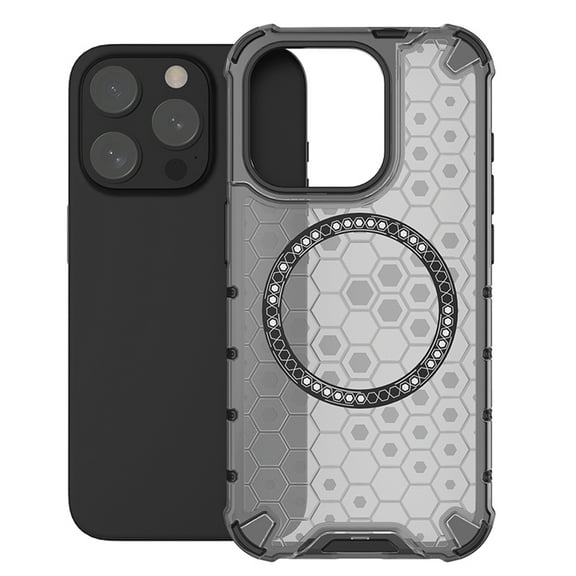 Honeycomb Transparent Case for iPhone 16 Pro Max, Compatible with MagSafe Accessories Wireless Charging Slim Anti-Scratch Shockproof Dual Layer Cover Case for iPhone 16 Pro Max - Black
