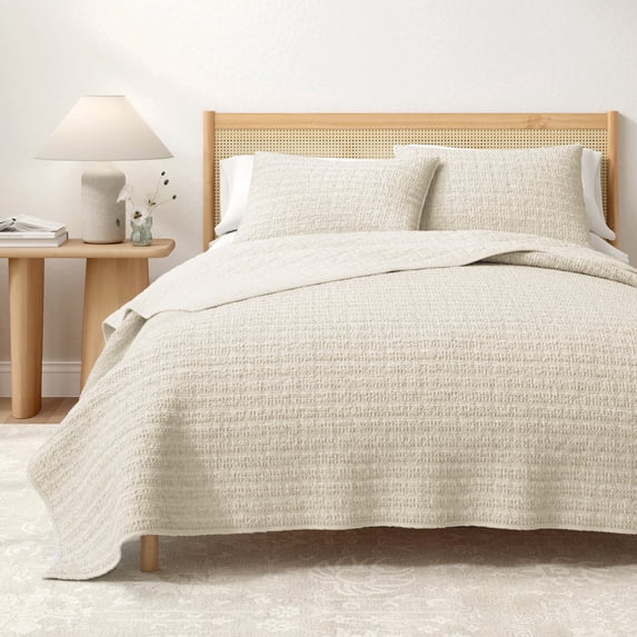 Honeycomb Waffle Garment Washed 3-Piece Cotton Quilt Set, King, Natural