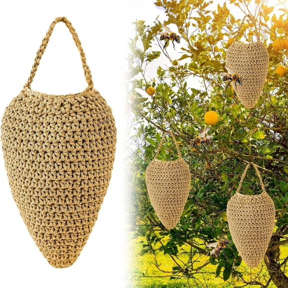 Honeycomb Wasp Nest Decoy Hanging Net, Honeybee Repellent Outdoor Garden Deterrent for Patio Yard Farm Porch Protection, Weatherproof Cotton Fake Hive Decoration for Insect Control