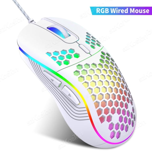Honeycomb Wired Gaming Mouse RGB Backlight 7200 Adjustable DPI Ergonomic USB Computer Mice for Windows PC & Laptop Gamers