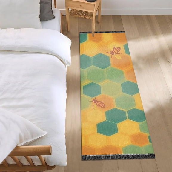 Honeycomb and Bees Bedroom Runner Rug 2'x 6' Non Slip Carpet Indoor Home Area Rug Living Room