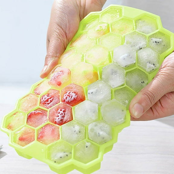 Honeycomb ice tray with Cover, Faveolate Shape Ice- Maker Ice Tray Ice- Storage Containers, Fun Shaped Mold for Freezer, Cocktails, BPA and Odor Free, Stackable, Reusable Ice Cube