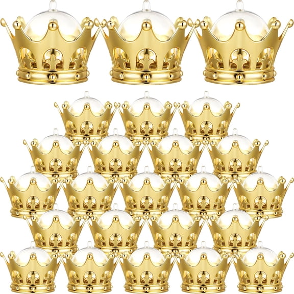 Honeydak 24 Pieces Gold Refillable Crown Candy Boxes with Dome Princess Party Favors Decorative Candy Holder Fillable Crown Containers for Wedding Birthday Party Supplies Y101