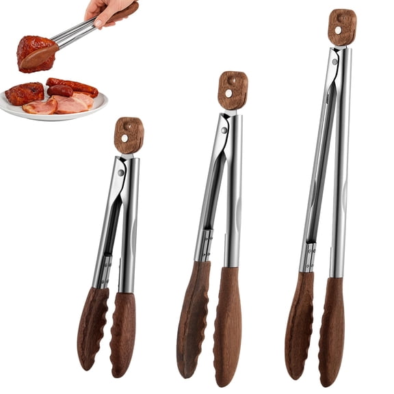 Honeydak 3 Pcs Wooden Tongs for Cooking 7" 9" 12" Wood Tip Serving Tongs with Locking for BBQ Salad Cooking and Grilling, Includes Anti-slip Handle with Hanging Hole