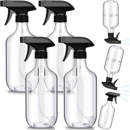 Honeydak 4 Pcs 360° Spray Bottles 16 oz Upside Down Spray Bottles, Plastic Container Is Nice for Plants Cleaning Solutions Durable Nozzle W/fine Mist and Stream Setting(Clear)