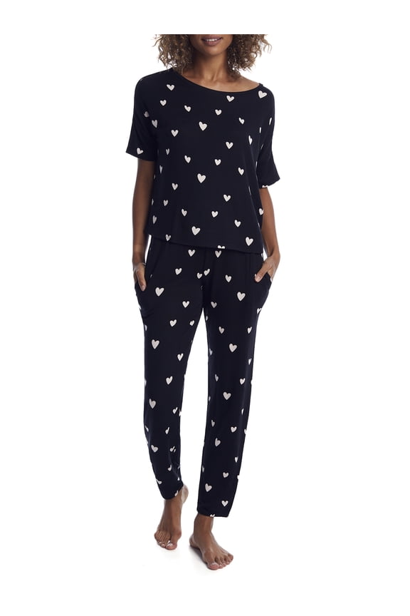 Womens Black Hearts Sun Lover Knit Lounge Set Style-18988-BLK