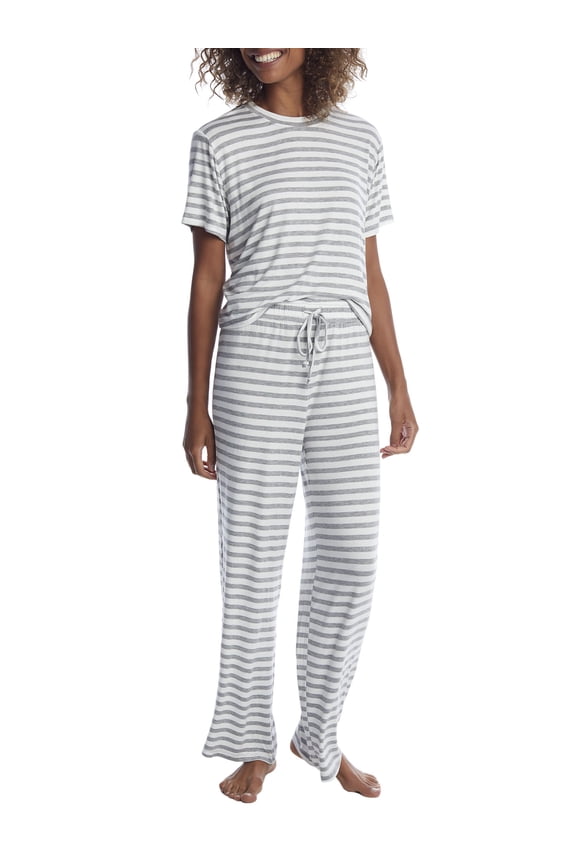 Womens Striped All American Knit Pajama Set Style-33982-IVORY