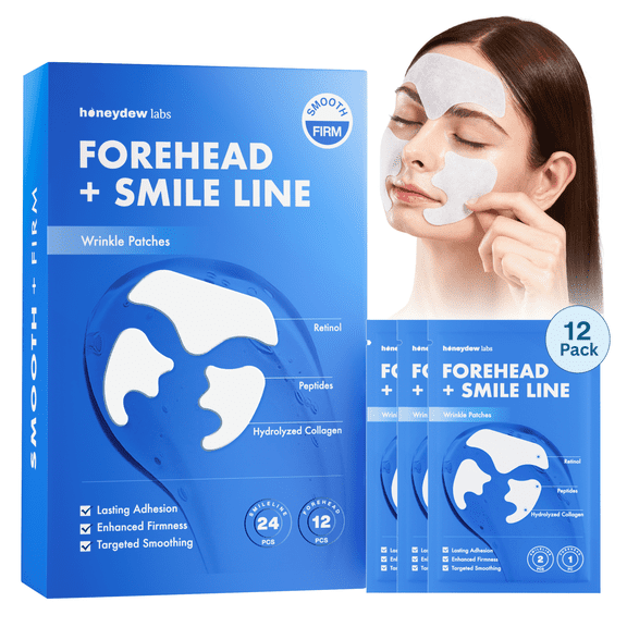Honeydew Labs Forehead and Smile Line Wrinkle Patches - Anti Wrinkle Patches for Lip - Face Tape Overnight Self Care for Woman for Smoothing and Firming - Smile Line Patches (12 Pack)