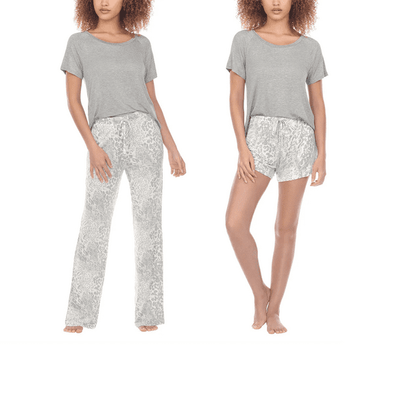 Honeydew Ladies 3-piece Pajama Set Size: XL, Color: Grey Mixed Animal