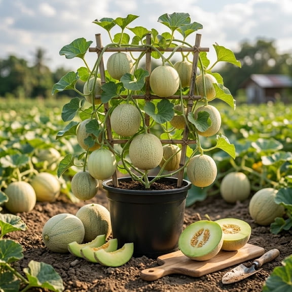 Honeydew Melon Live Plants, 2 Plants per Pot, 3-5 Inch Tall Vegetable Starter Plants for Garden Beds, Containers & Outdoor Growing