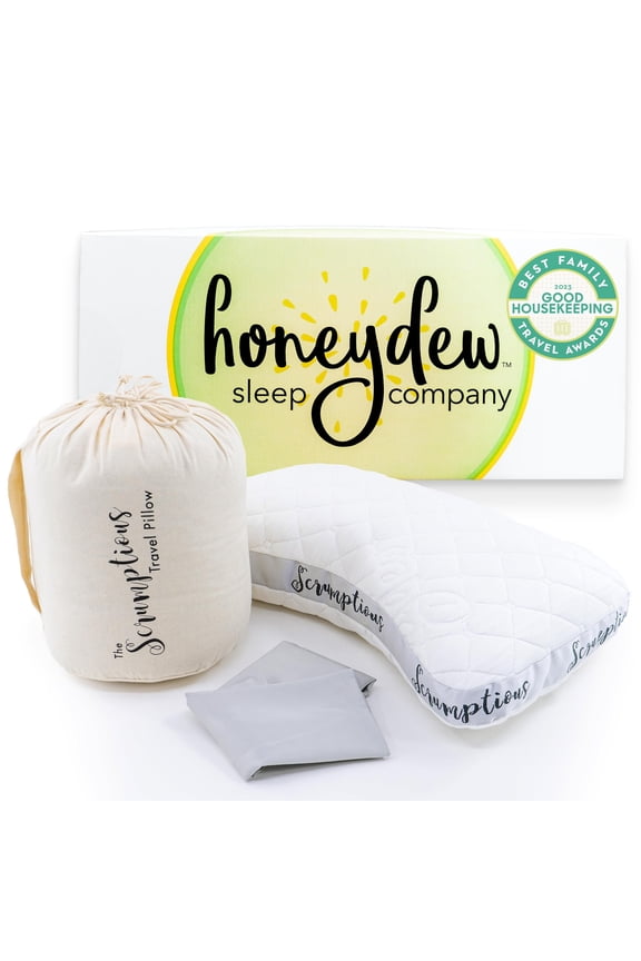 Honeydew Scrumptious Travel Pillow  with Cooling Copper Gel Fill  CertiPUR Certified  Adjustable Travel Companion for Airplane & Traveling - Ergonomic Neck & Shoulder Support