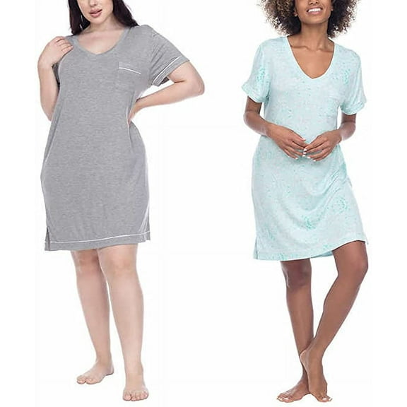 Honeydew Women's 2 Pack Super Soft Jersey Sleep Dress (Heather Grey/Moonfish Leopard, X-Small)