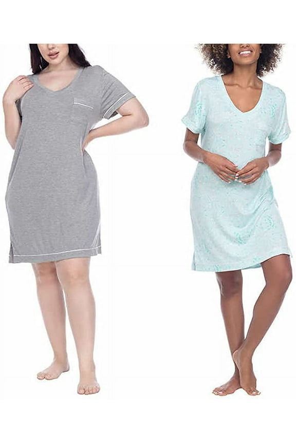 Honeydew Women's 2 Pack Super Soft Jersey Sleep Dress (Heather Grey/Moonfish Leopard, X-Small)
