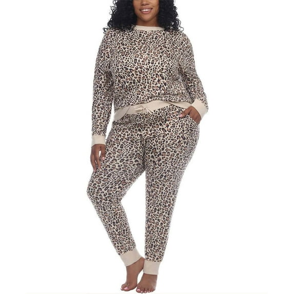 Honeydew Women's 2-Pc Super Soft Printed Soft Pajama Lounge Set (Beige, 2X)