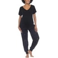 thumbnail image 1 of Honeydew Women's 2-piece Pajama Cotton Blend Embroidered Top and Pants Lounge Set-Black / XXL, 1 of 6
