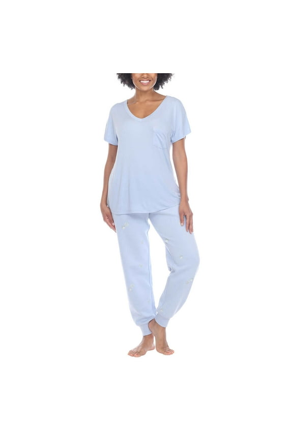 Honeydew Women's 2-piece Pajama Cotton Blend Embroidered Top and Pants Lounge Set-Light Blue / 2X