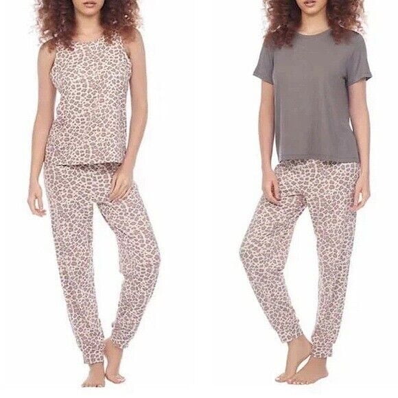 Honeydew Women s 3 Piece Pajama Set Natural Leopard Small