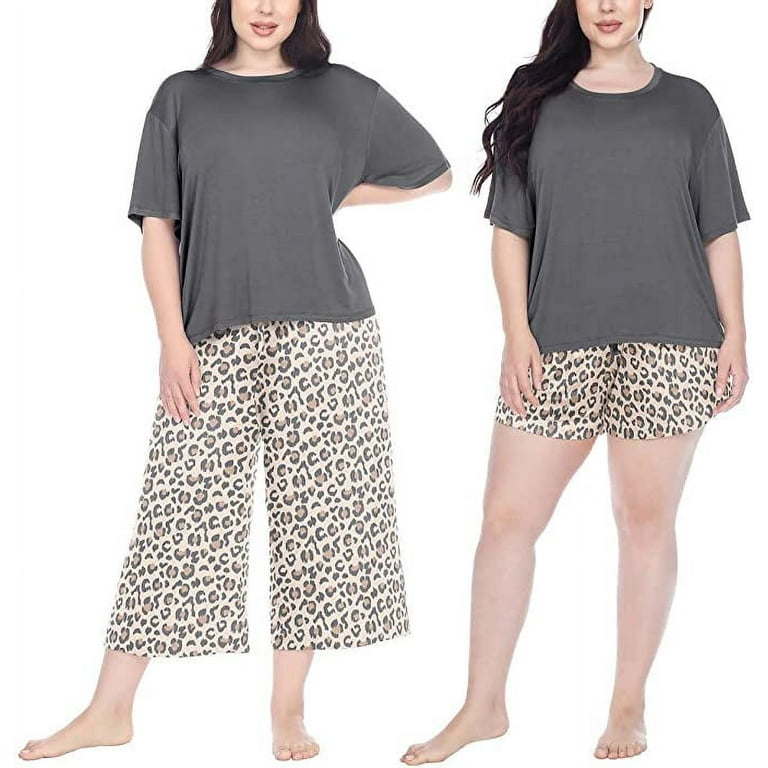 Honeydew Women s 3 Piece Super Soft Jersey Pajama Set Small Crescent Leopard