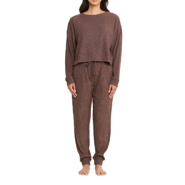 Honeydew Women’s Brushed Rib 2-Piece Lounge Set, Long Sleeve Top ...
