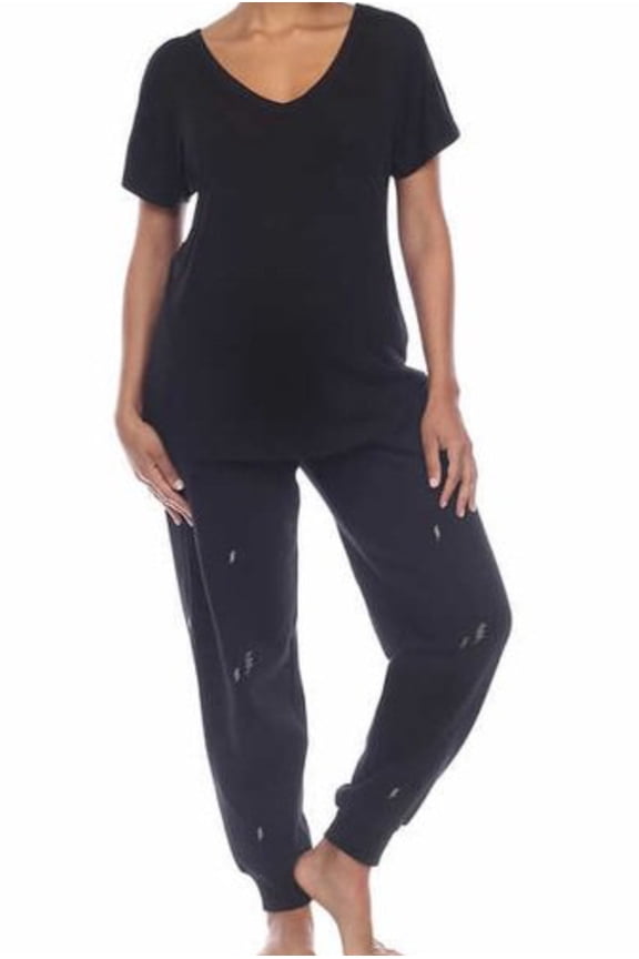 Honeydew Womens Embroidered Lounge Set 2 Piece,Black,X-Small