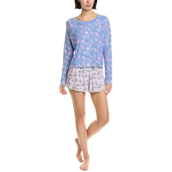 Honeydew womens 2pc Cuddle Crew Short Set, l, Blue