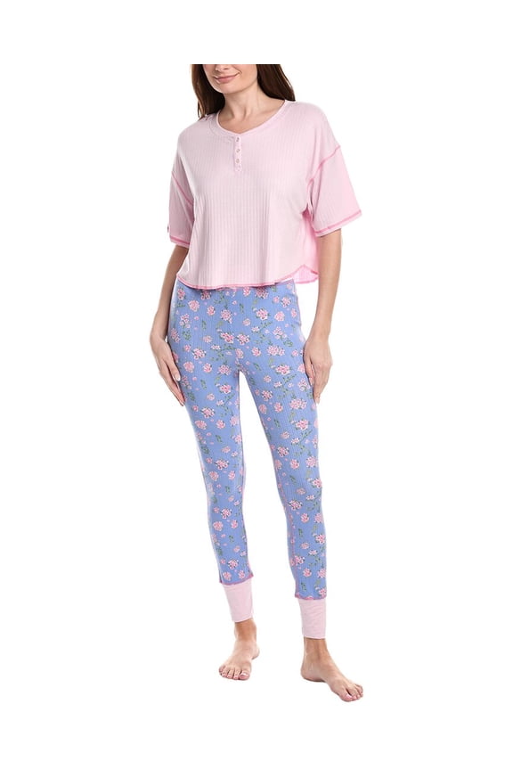 Honeydew womens 2pc Cuddle Crew T-Shirt Pant Set, m, Pink
