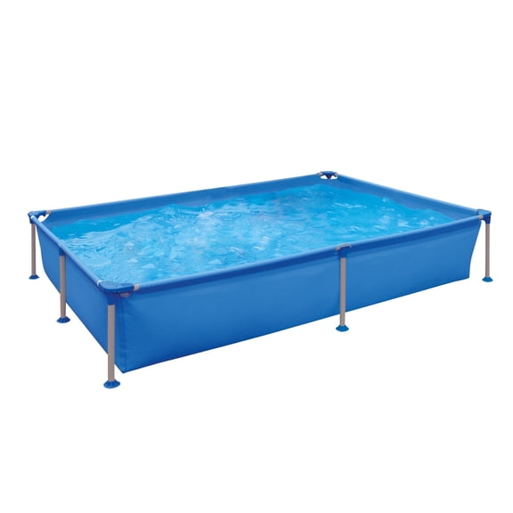 Honeydrill 7.5ft x 5.2ft x 16.5in Rectangular Metal Frame Above Ground Swimming Pool for Family, Blue